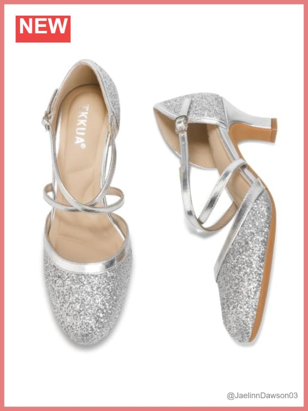Women's Glitter Mary Jane Pumps, 2.35" Mid Heel Dress Shoes, Cross Strap Heels - Picture 2 of 2